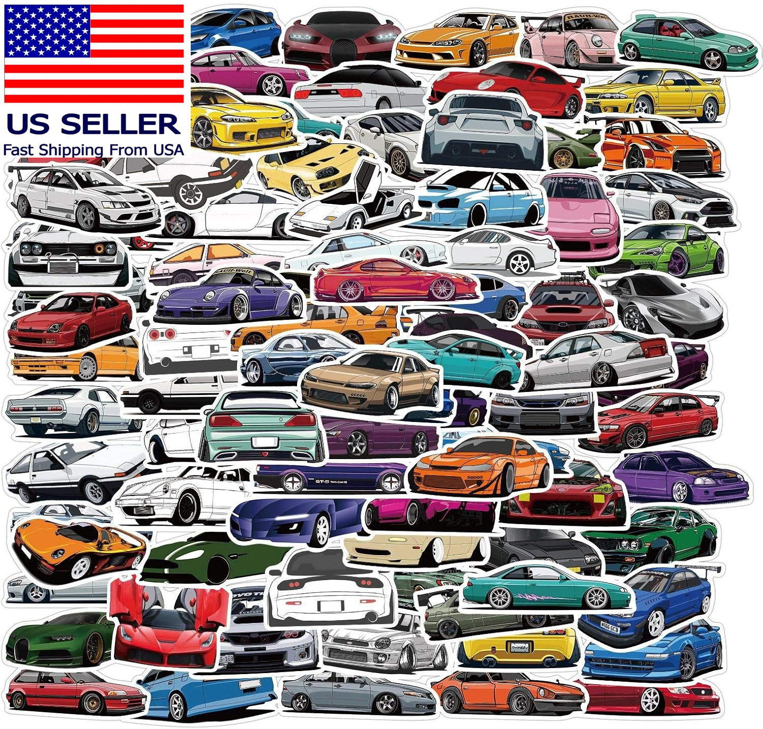 100 Pack Racing Car Stickers – Waterproof Stickers for Kids, Adults – Laptop, Gu