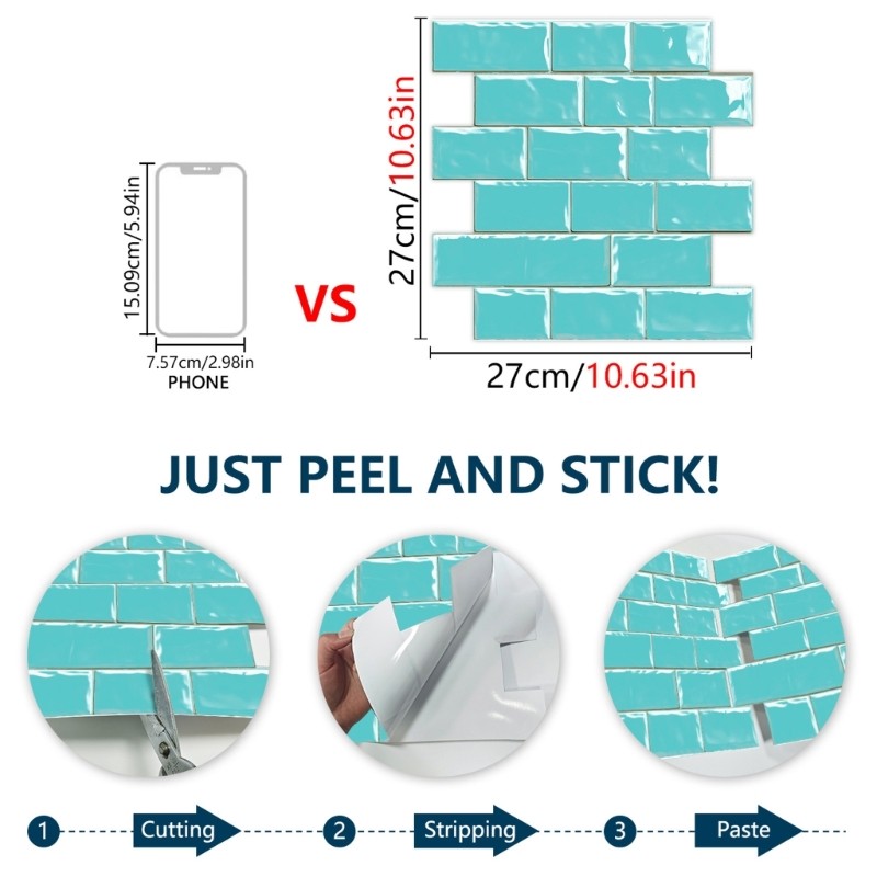 10PCS Faux Bricks Wall Sticker Auto Adhesive Waterproof Vinyls Tiles for