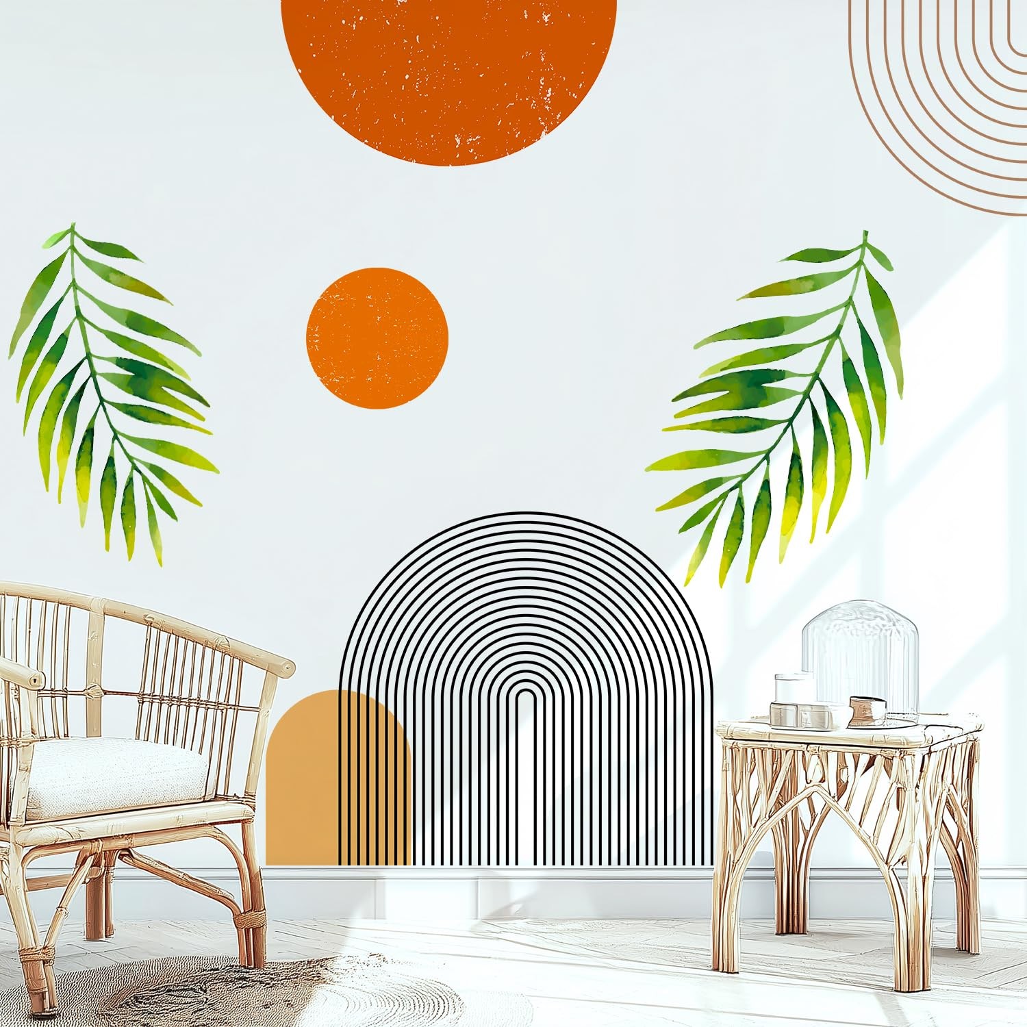 Boho Mid-Century Modern Wall Decals Peel and Stick, Archs Sun Vinyl Wall Stic…