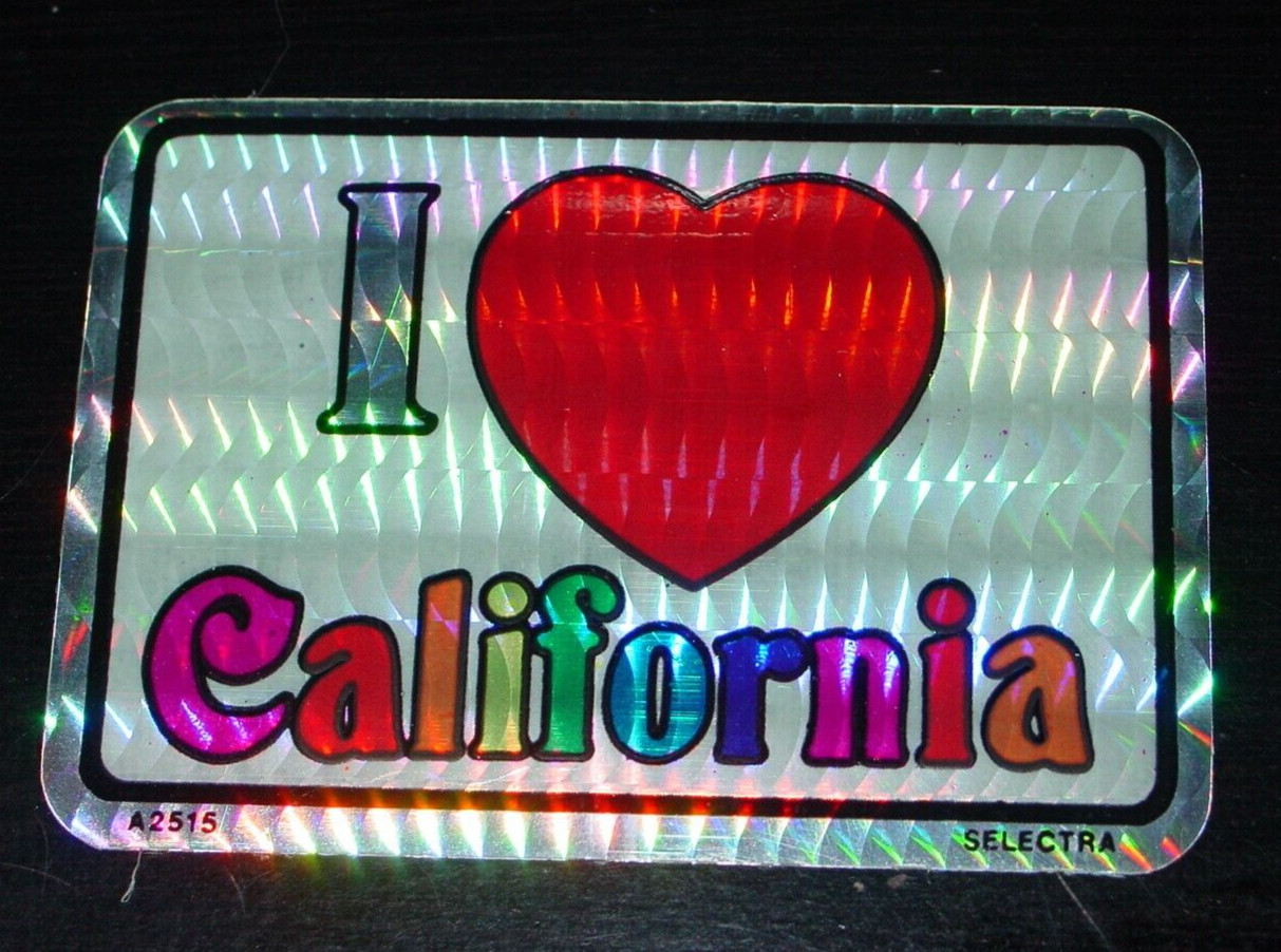 I LOVE CALIFORNIA VINTAGE 1970's PRISM DECAL STICKER 2.5" x 3.5" NOS