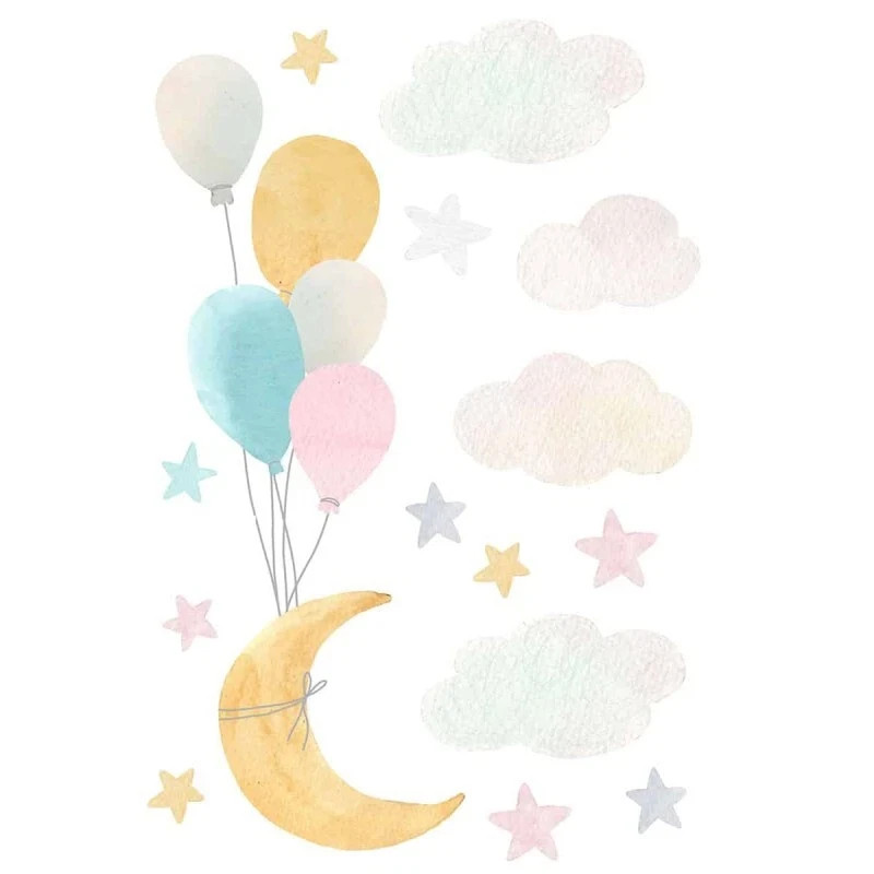 Cartoon Nursery Sky Clouds Wall Decal Grey 21 Piece Set Vinyl Wall Art Sticker