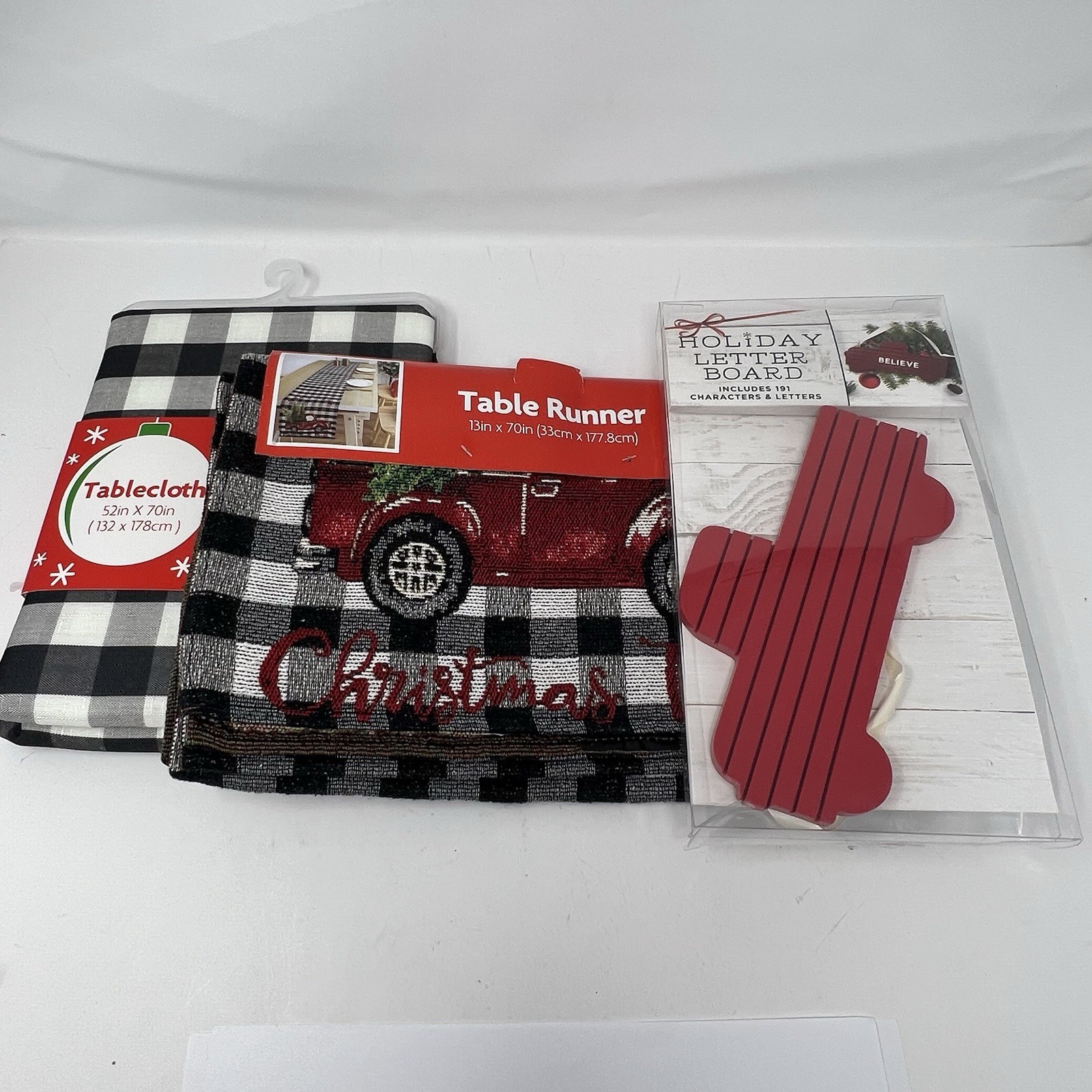 Christmas Decor Black White Checked With Red Truck Holiday Letter Board 3 Pieces