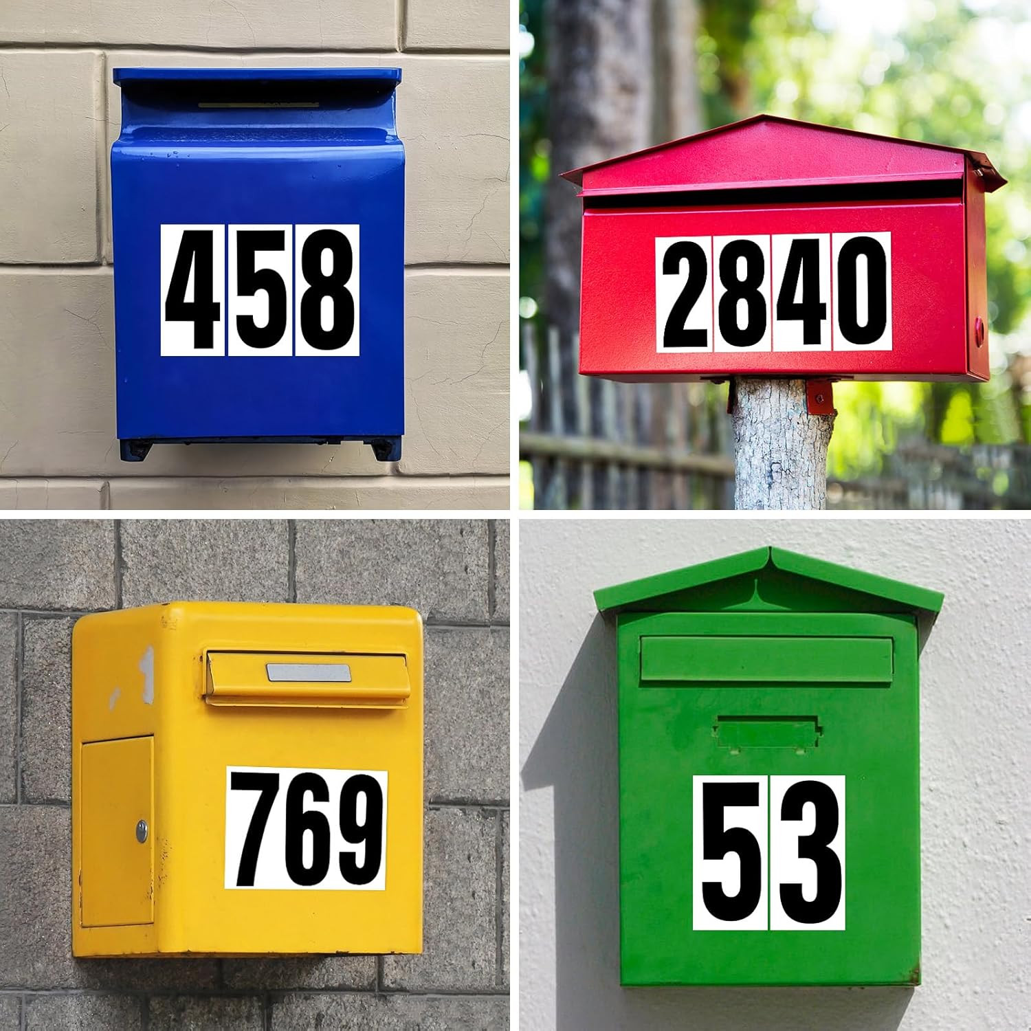 Reflective Number Stickers, 4 Sets 4 Inch Vinyl Waterproof Black Mailbox Numbers