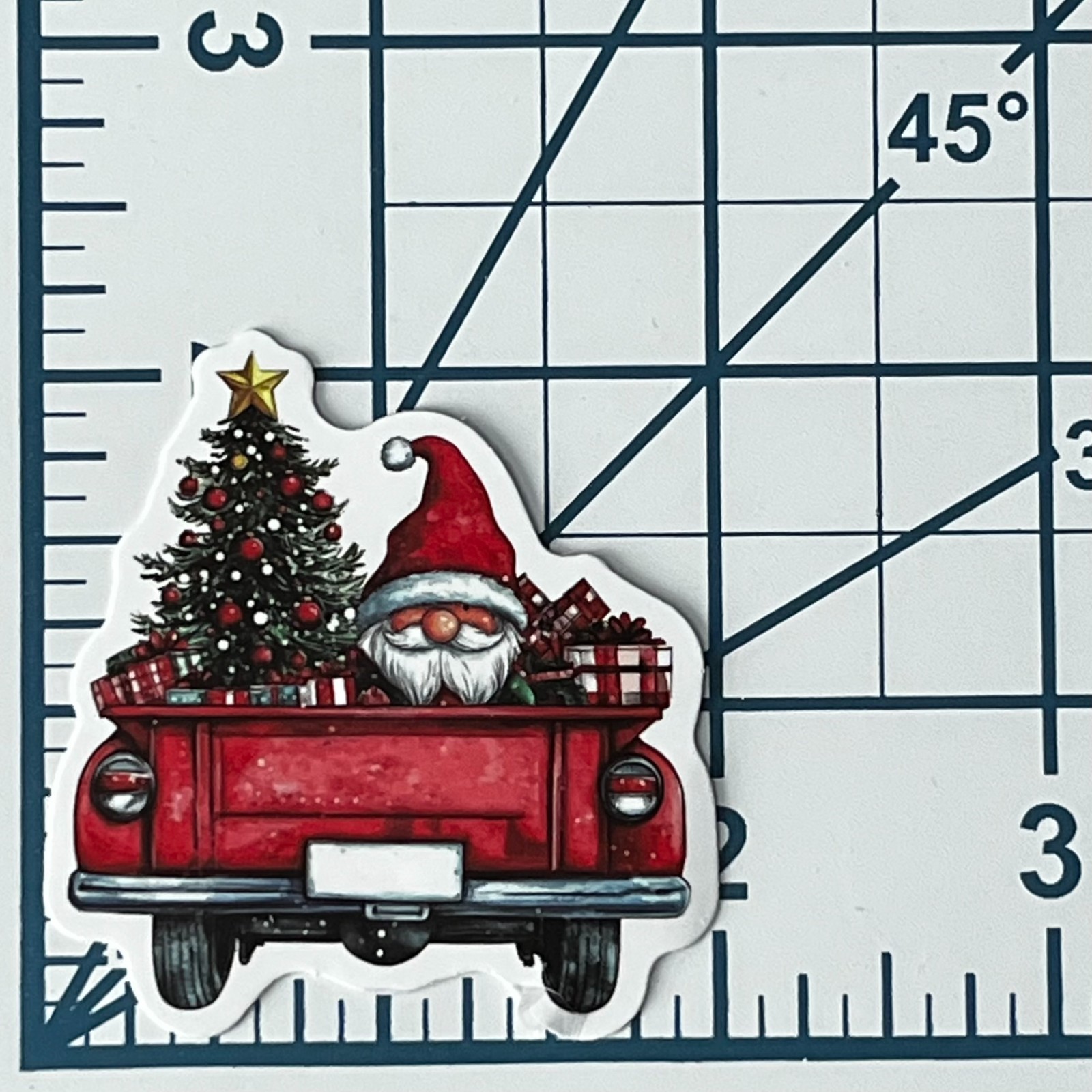 Red Truck Christmas Sticker Gnome Tree Gift Vinyl Die Cut Scrapbook Journal Cute