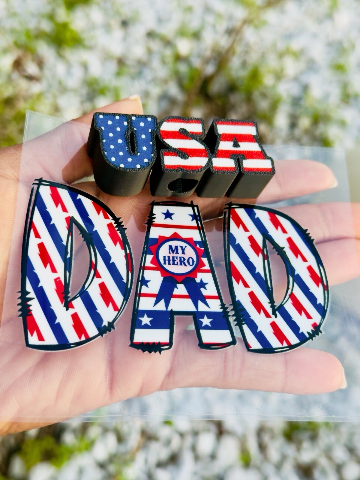 Patriotic Dad "My Hero" Vinyl Decal Sticker Stars & Stripes Red White Blue Black