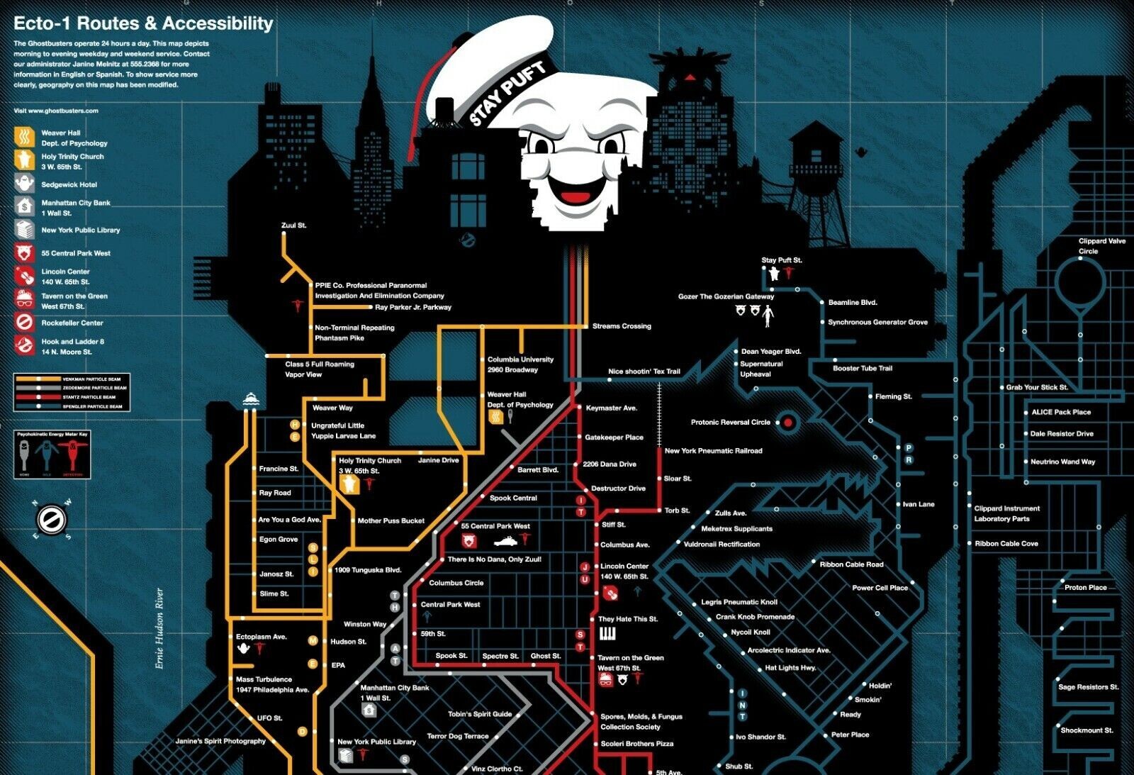 Ghostbusters NYC Subway Map Metal Sign by Factory Entertainment – Brand New!