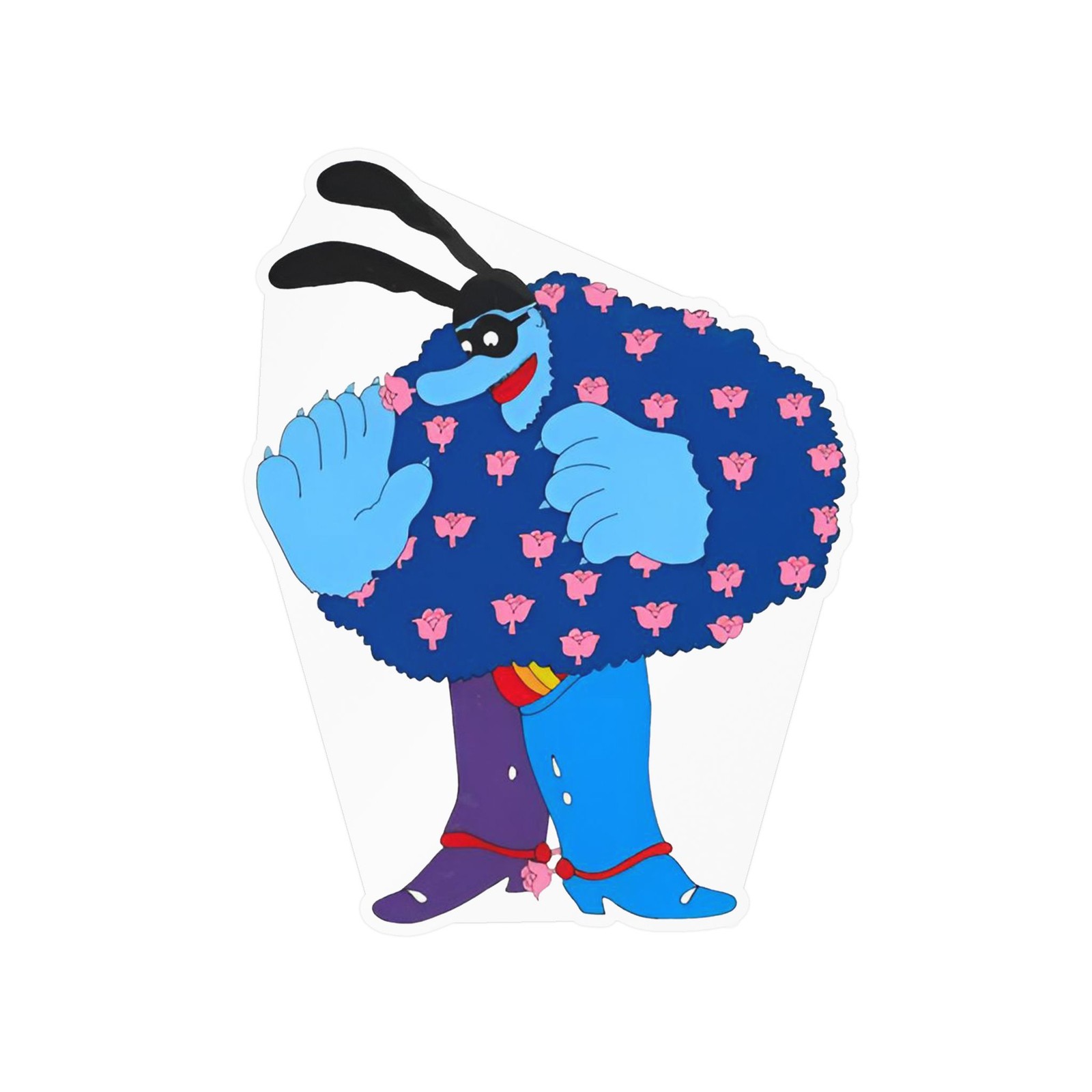 Blue Meanie with Pink Flowers, Kiss-Cut Vinyl Decal, Yellow Submarine