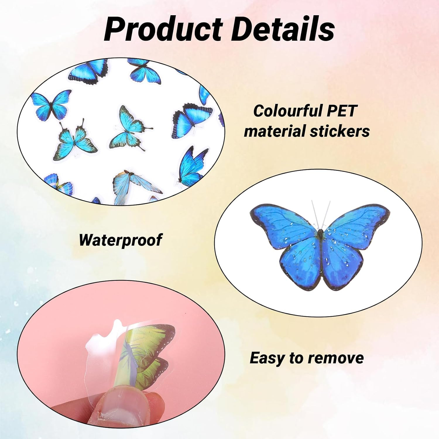 240PCS Butterfly Stickers PET Waterproof Transparent Colorful Resin Decals Deco