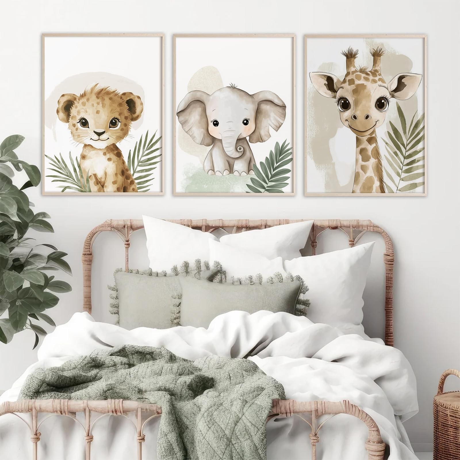 Lhoiplme Nursery Animal Wall Art Decor Baby Boy Kids Room Pictures Safari Jun…
