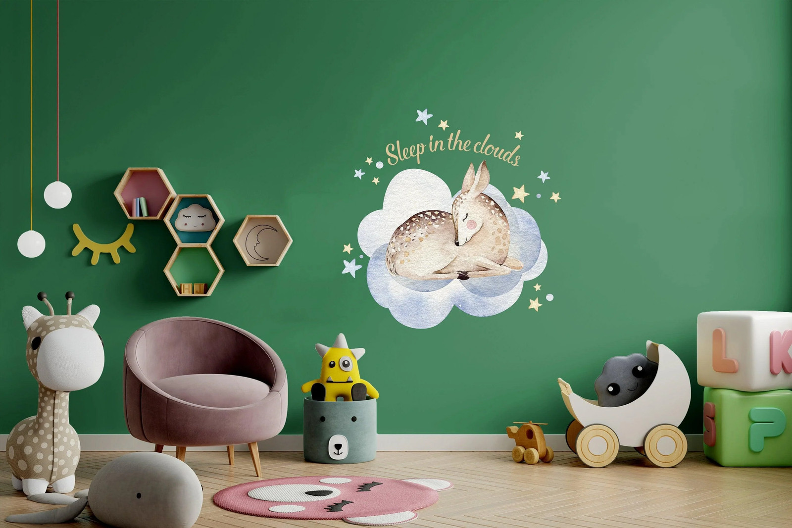 Baby Nursery Wall Decor Sticker – Cloud Moon Star Dream Decoration Animal Decal