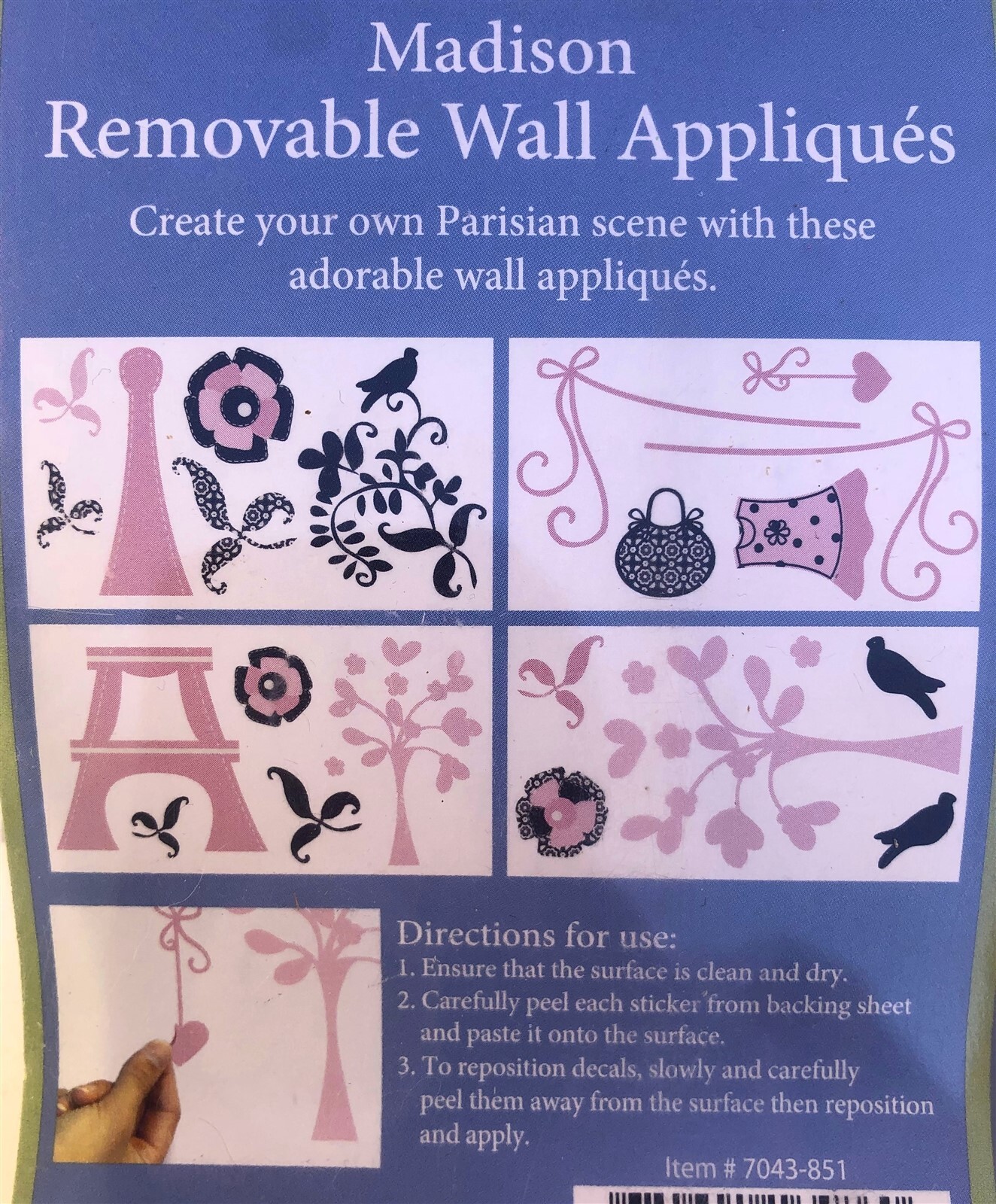 CoCaLo MADISON Wall Decals Pink Blue Girl Nursery Paris Eiffel Tower Birds Dress