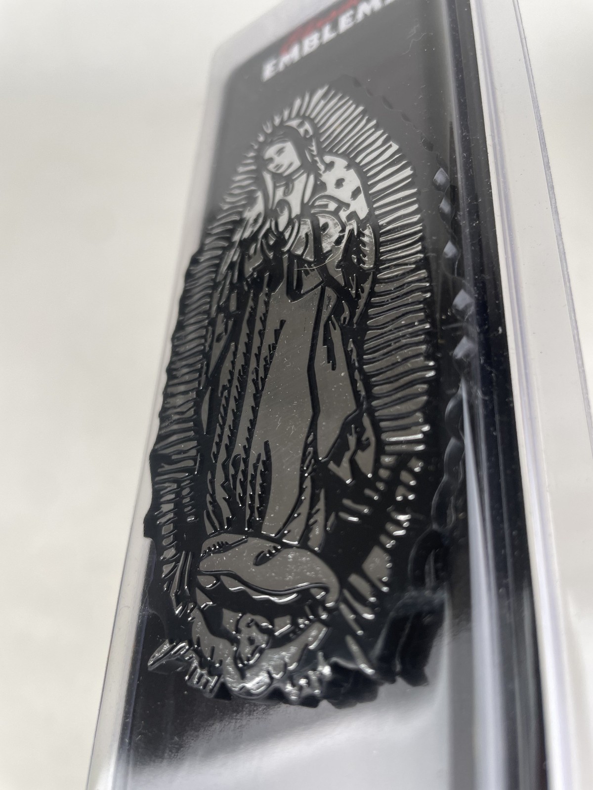 Plastic Emblem Decal Chrome Our Virgin of Lady of Guadalupe 2 Pak Set