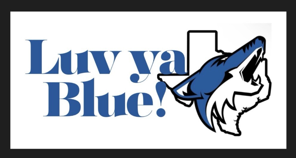Richland Springs Coyote Luv Ya Blue Vinyl Sticker 3” X 1.60”