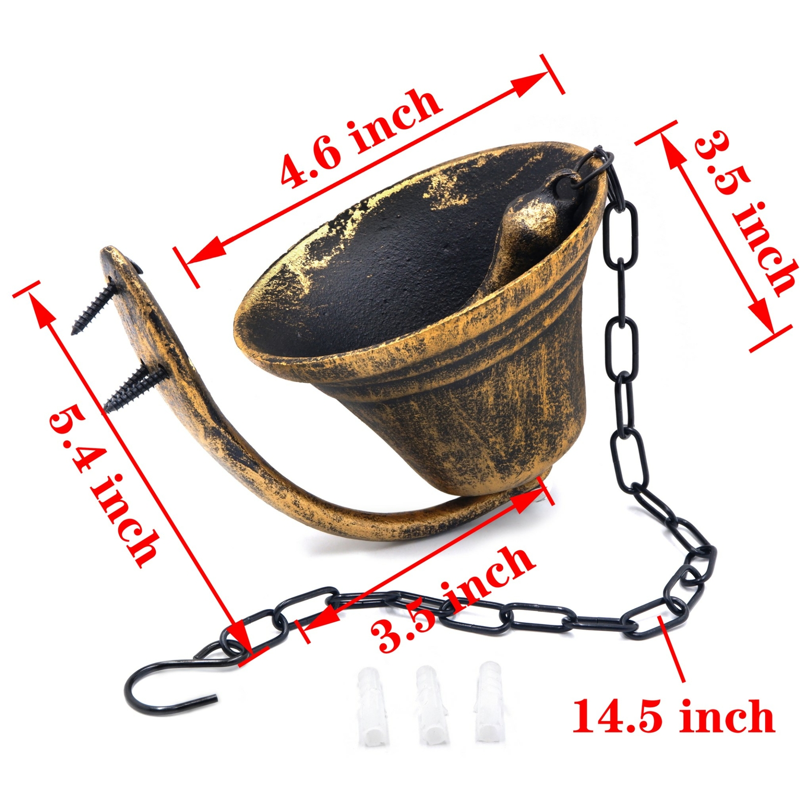 Dinner Bell Wall Hanging Mount Heavy Cast Solid Iron Decoration Gold Small