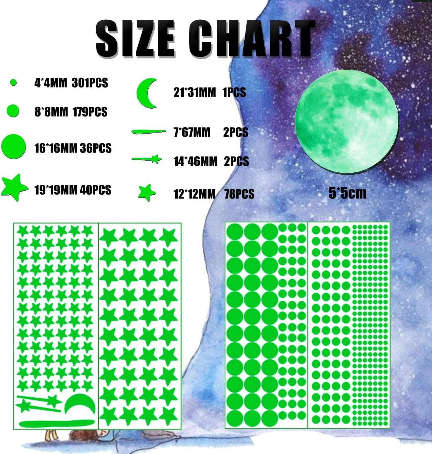 LOMIMOS 640PCS Glow in the Dark Star Stickers,Small Wall Decals for Ceiling Kids