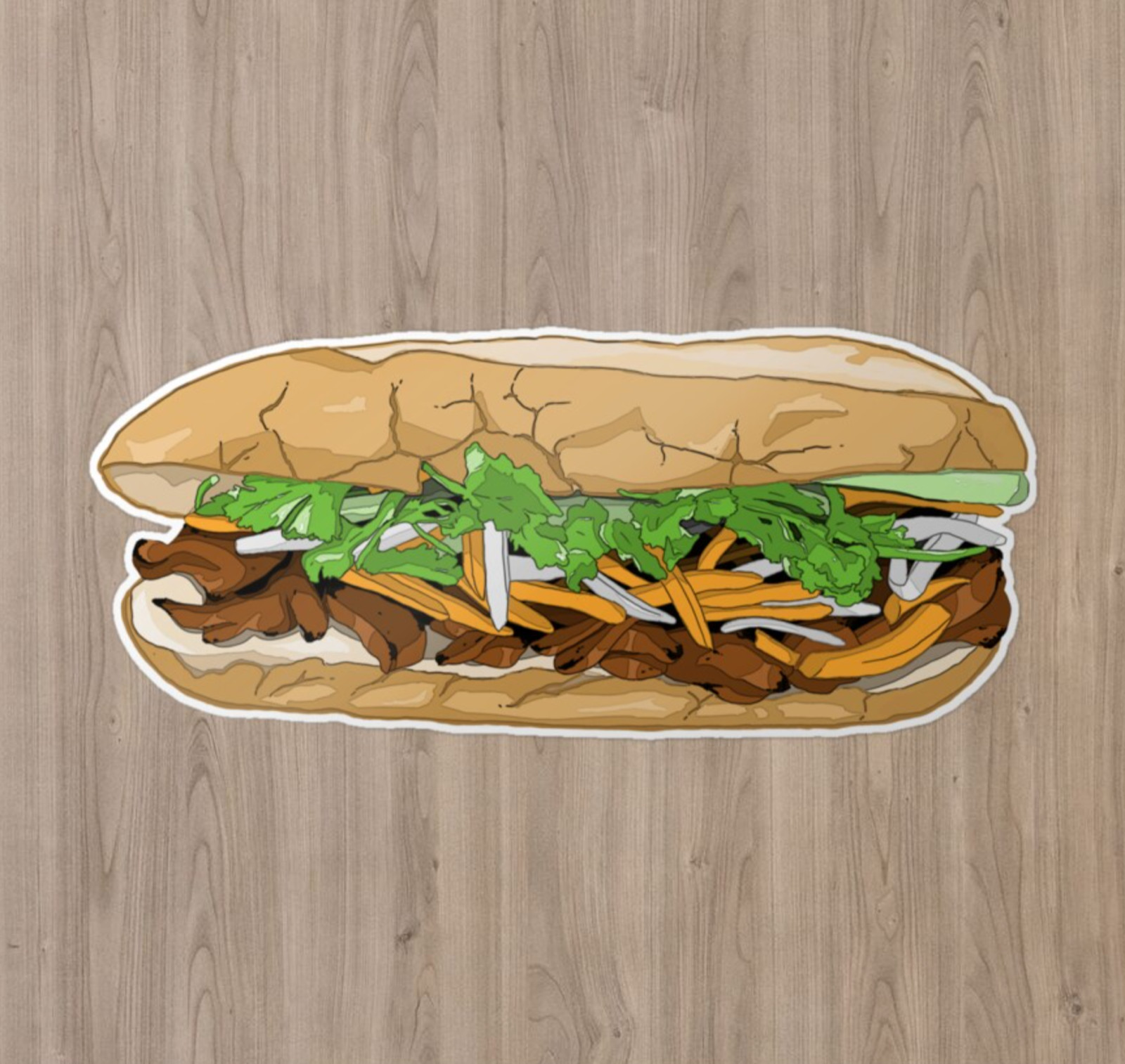 Vietnamese Traditional Food Banh Mi Sandwich Baguette Vinyl Decal Sticker