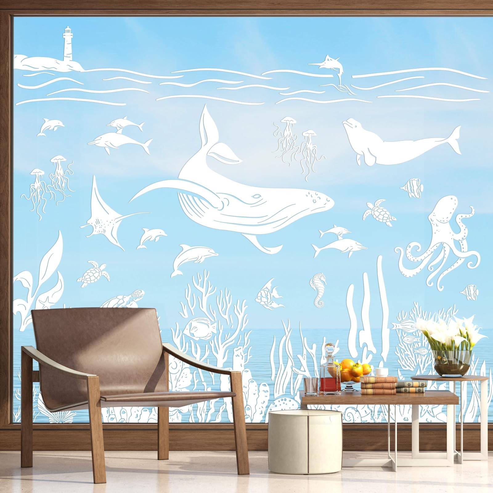 JarThenaAMCS 9 Sheets Under The Sea Window Clings 7.9 x 11.8 inch, White