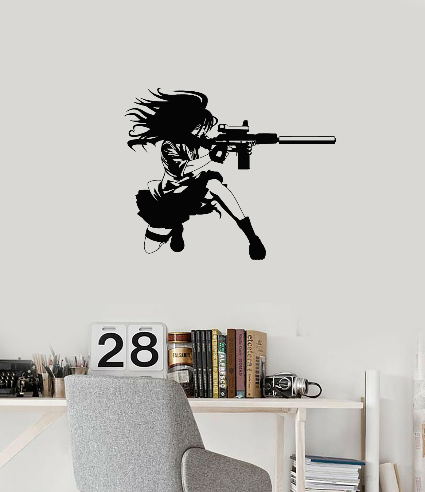 Vinyl Wall Decal Anime Manga Girl with Gun Military Teen Room Stickers (ig6043)