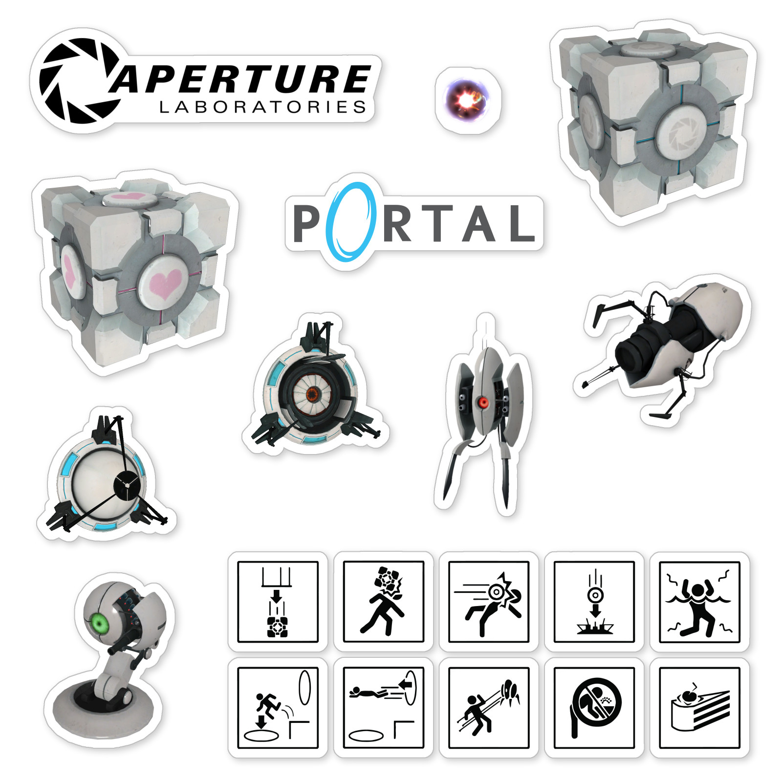 Portal Stickers PC Game Valve Aperture Science Pixel Art 20 Sticker Pack
