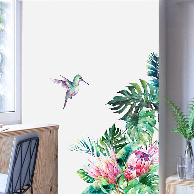 Removable Tropical Leaves Flowers Bird Wall Stickers Bedroom Living Room Decor