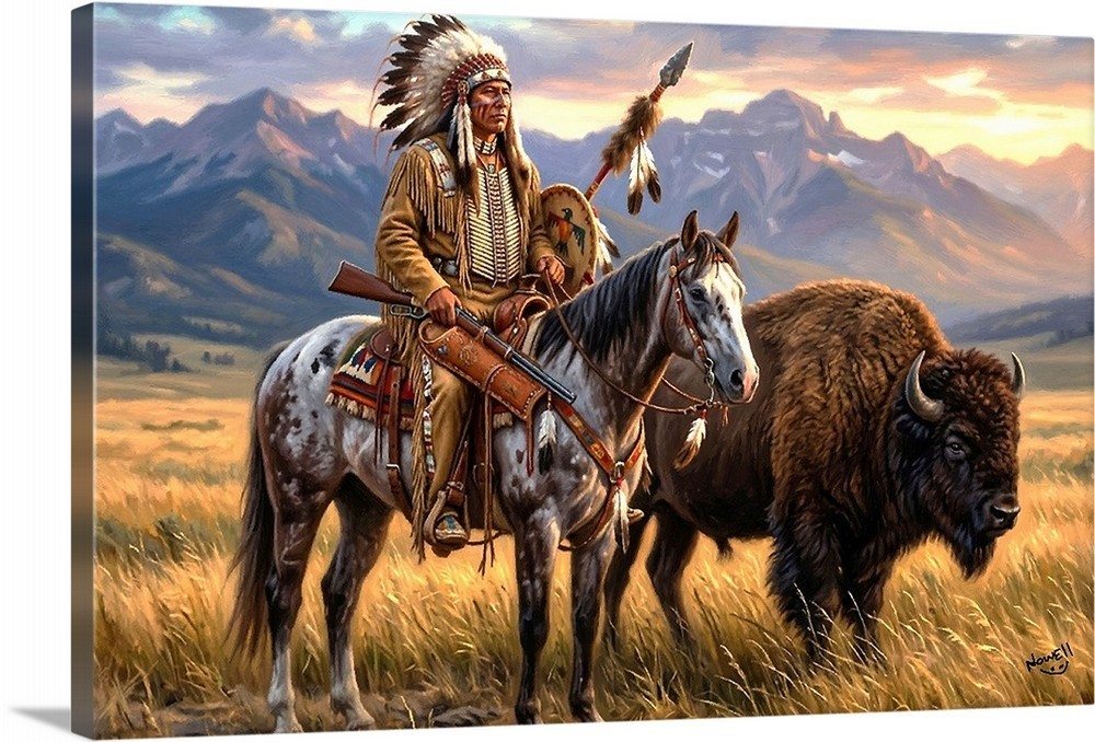 Native American Indian Chief & Buffalo, Best Friends Gallery Canvas Wrap SN/LE