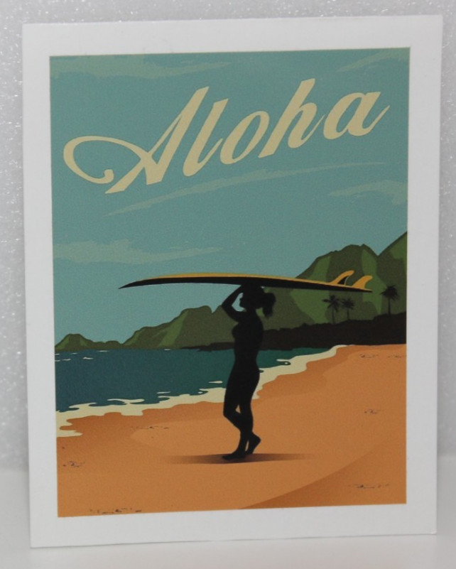 LOT OF 6 HAWAII SURFING STICKERS SURFER GIRL ALOHA RUSTY VOLCOM SURF SHOP