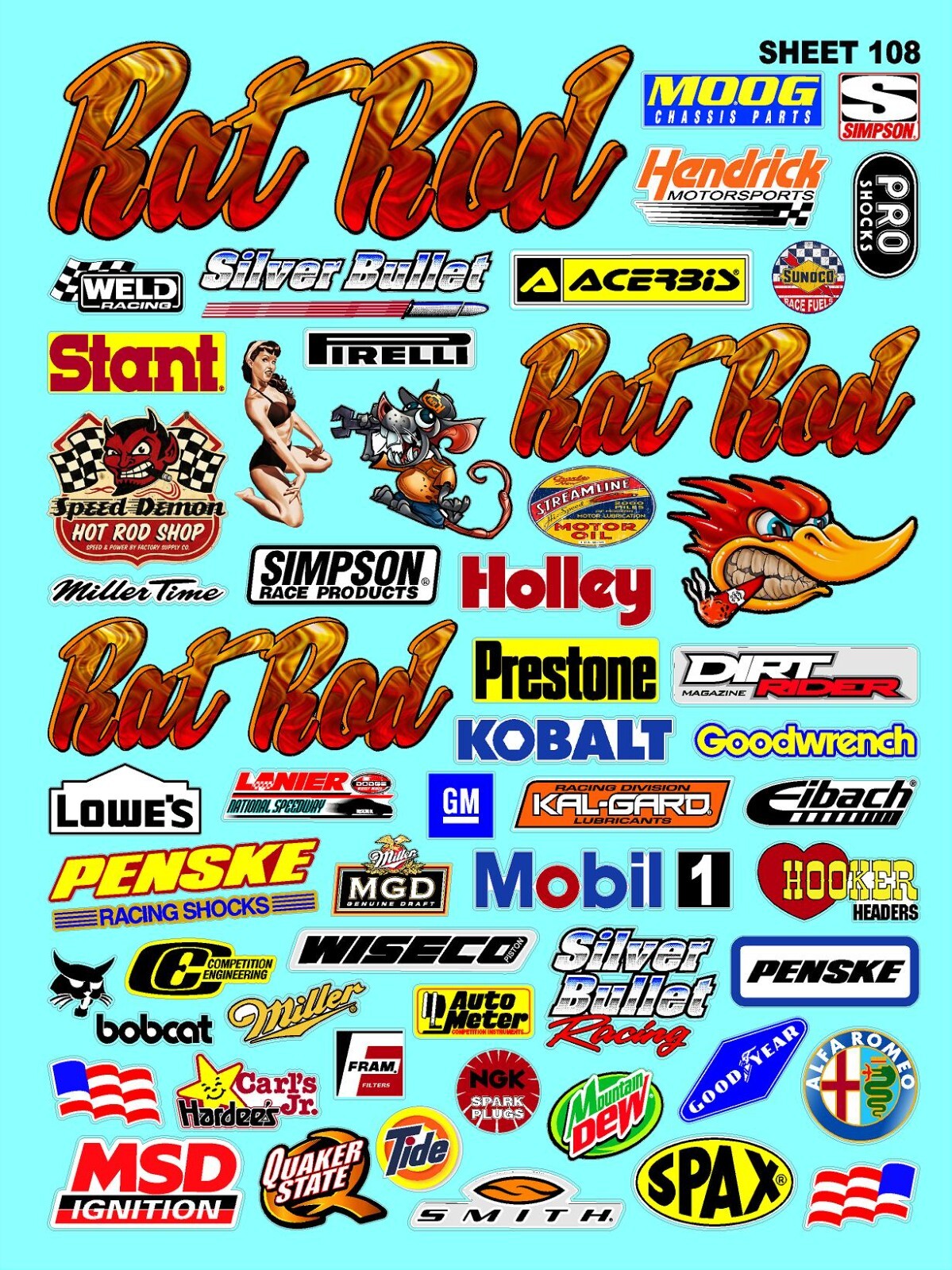 WHITE Vinyl Sticker Sheet 108-R/C MODEL Decal fits 1/10-1/16 Scale RatRodmsdlosi