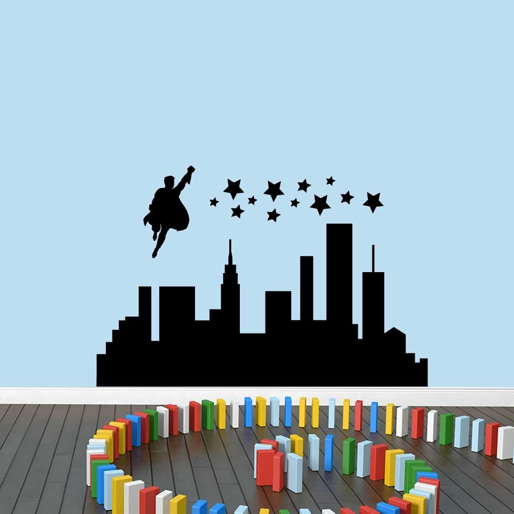 Superhero City Wall Decal – Kids, Nursery, Playroom, Classroom, Decal, Sticker