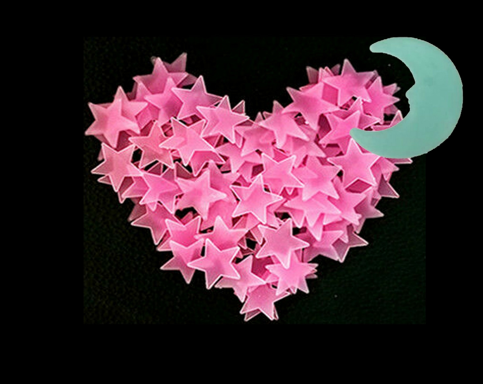 Pink 200 3D Wall Decal Ceiling Glow In The Dark Star Blue Moon Kid Baby Stickers