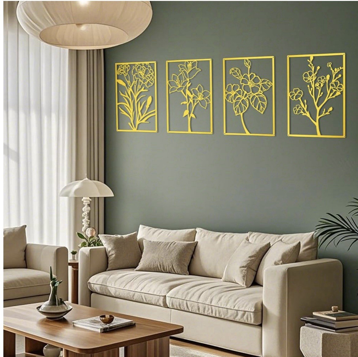 ZNZAPO 4 Pcs Large Gold Metal Flower Wall Art, (15.7 × 22.5”)