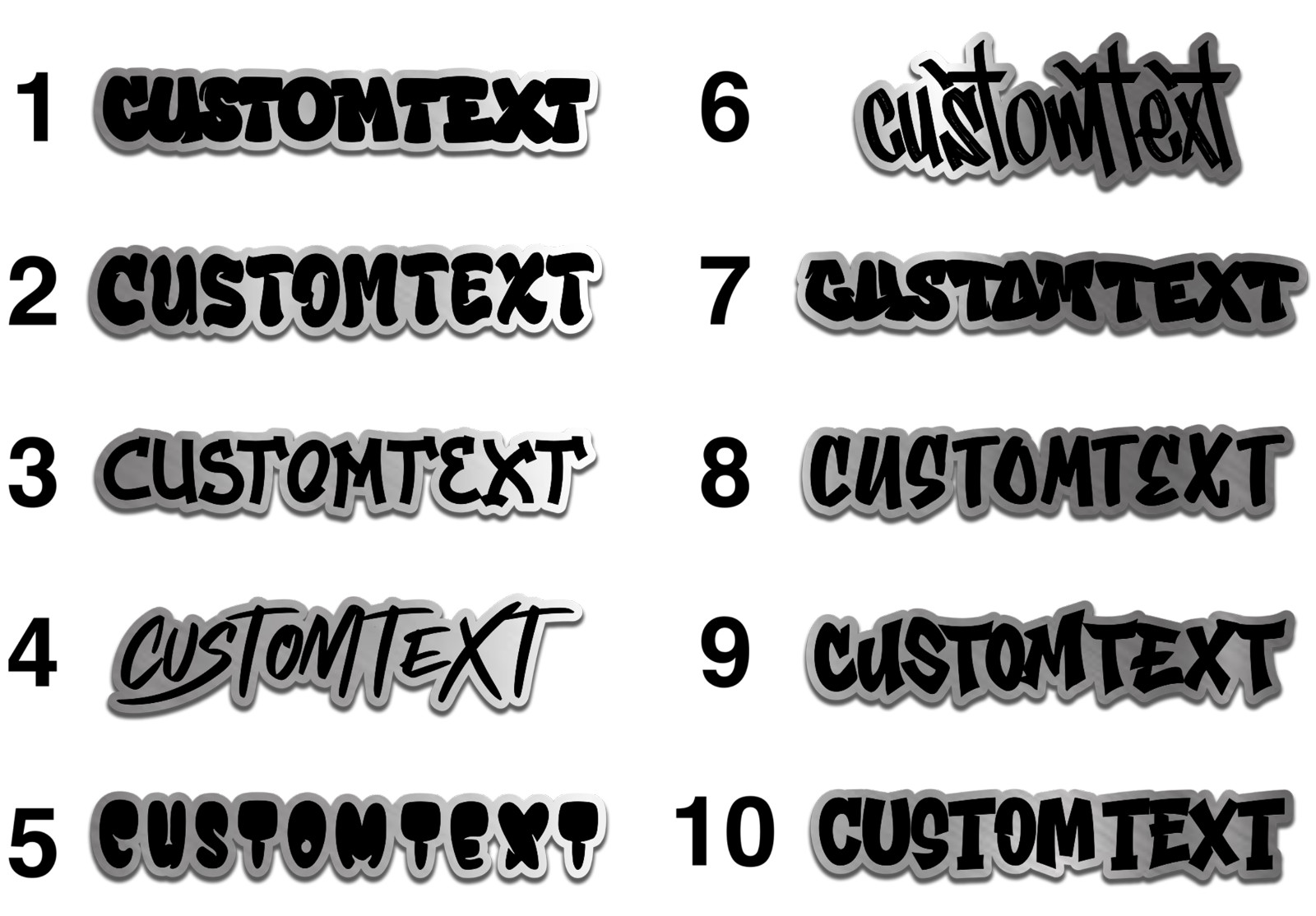 CUSTOM TEXT Engraved BRUSHED SILVER Car badge Emblem GRAFFITI Name Text Logo