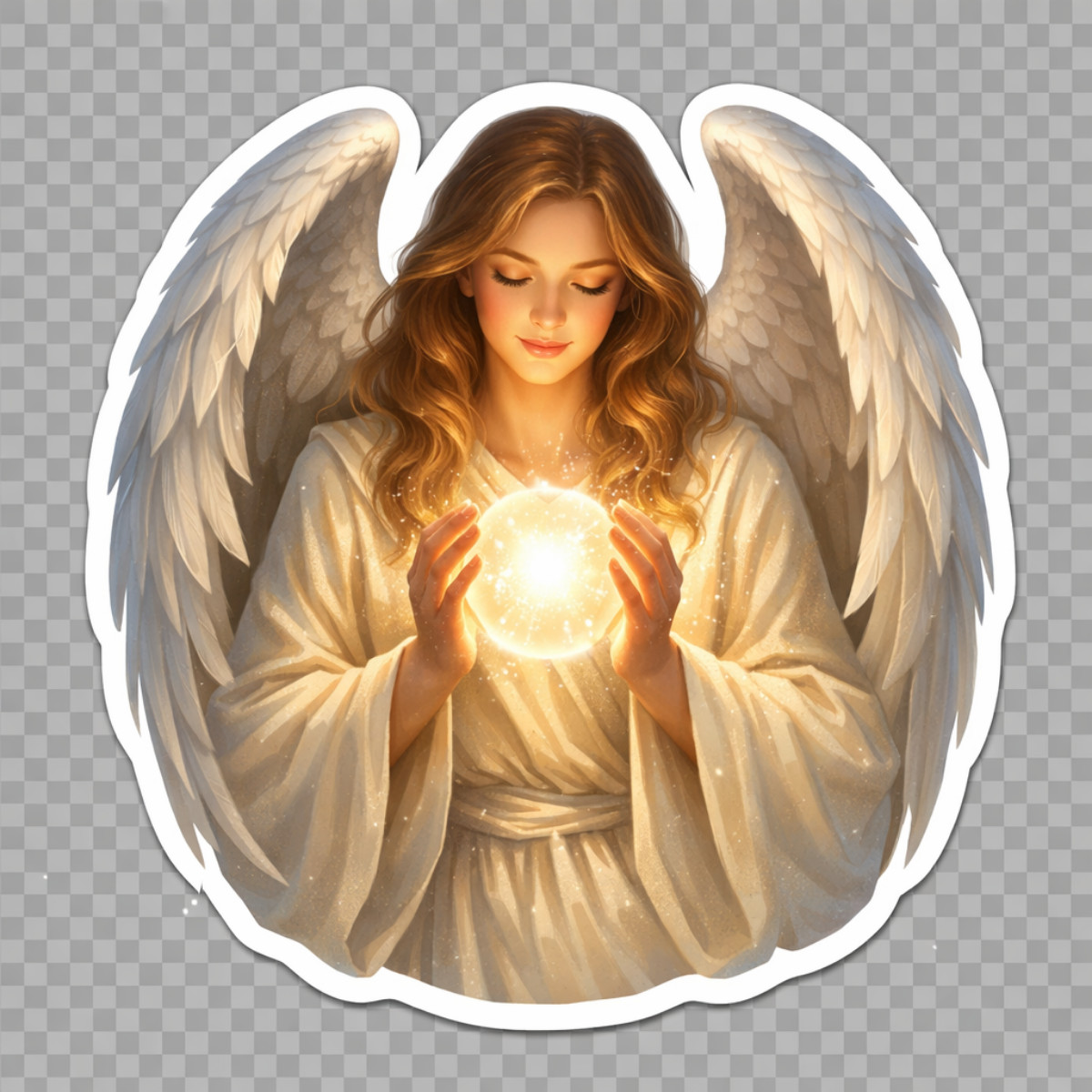 3 inch Angel Holding Light Orb Vinyl Sticker Spiritual Glow Guardian Aesthetic