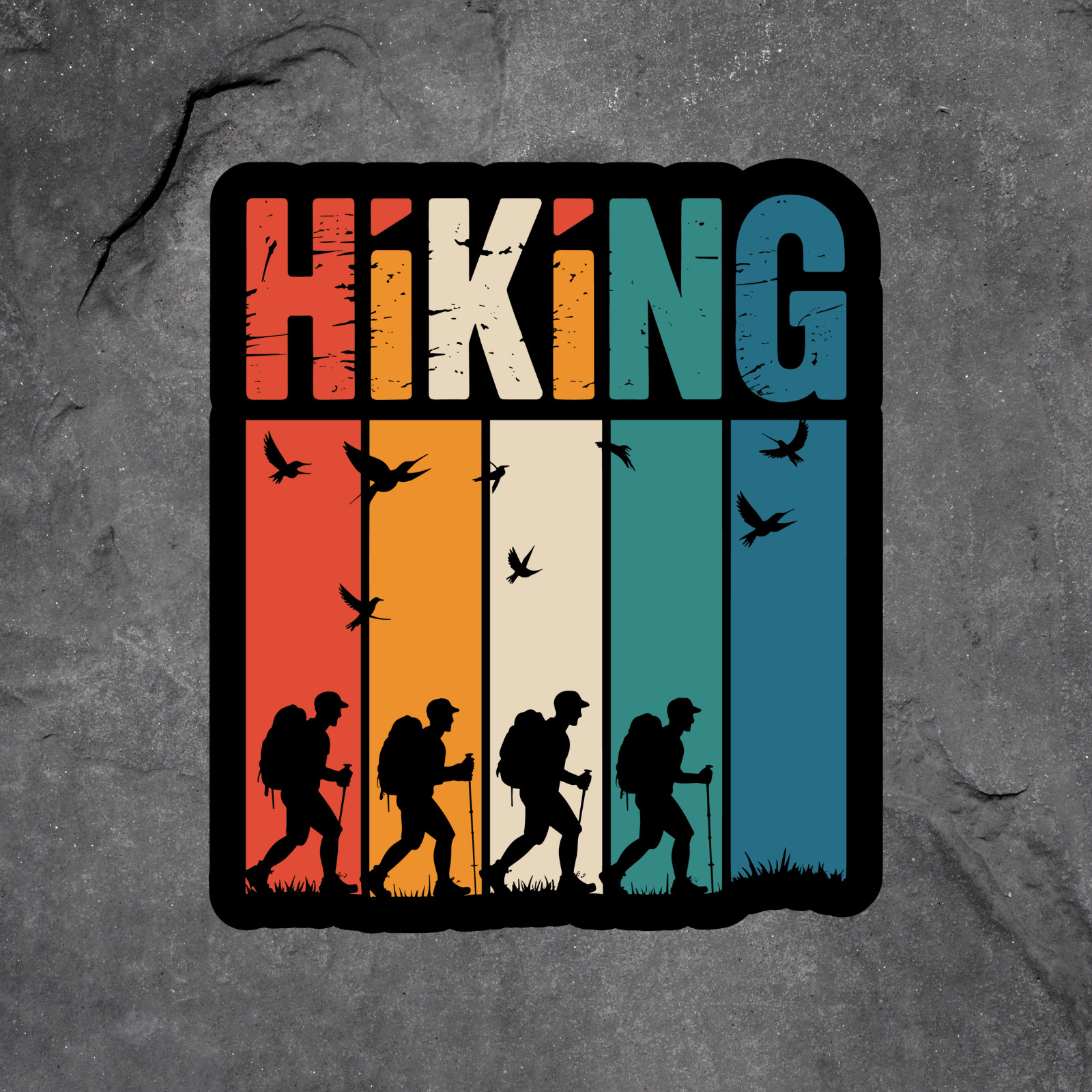 Hiking Sticker Vinyl Decal Retro Hiker Outdoors Adventure Nature Gift
