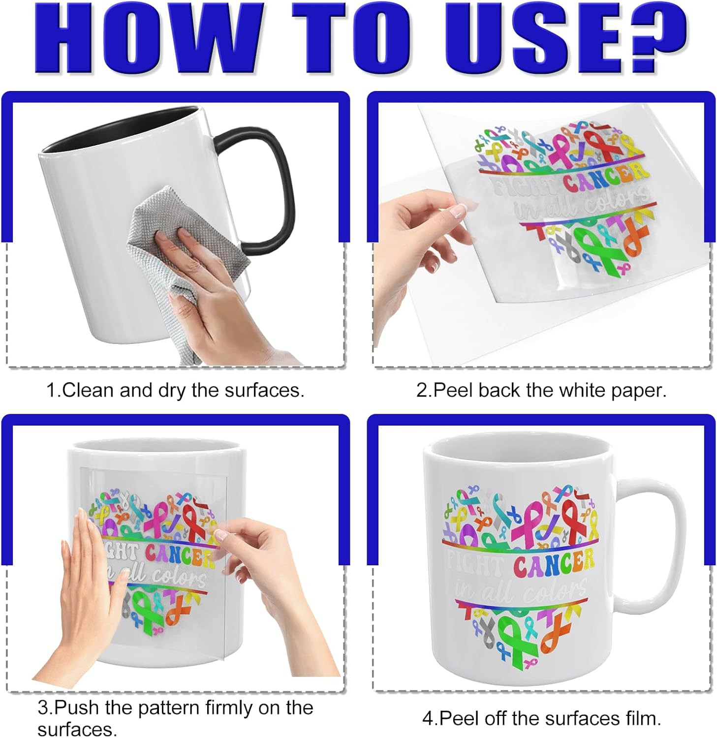 12PCS UV DTF Cup Wrap,Cancer Awareness UV DTF Cup Wraps Transfer Stickers,Easy t