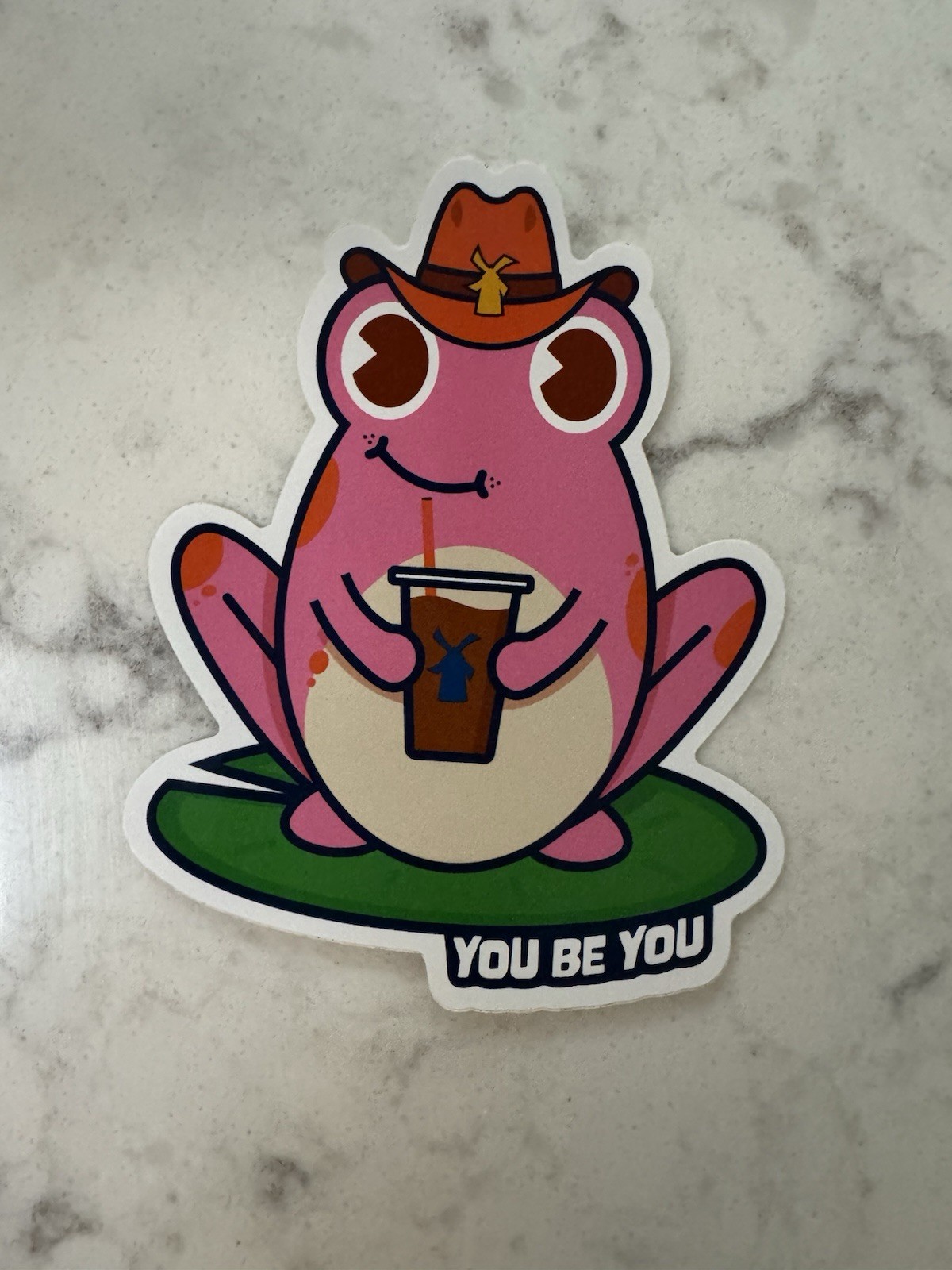 Dutch Bro “You Be You”. Pink Frog With Cowboy Hat Decal Sticker