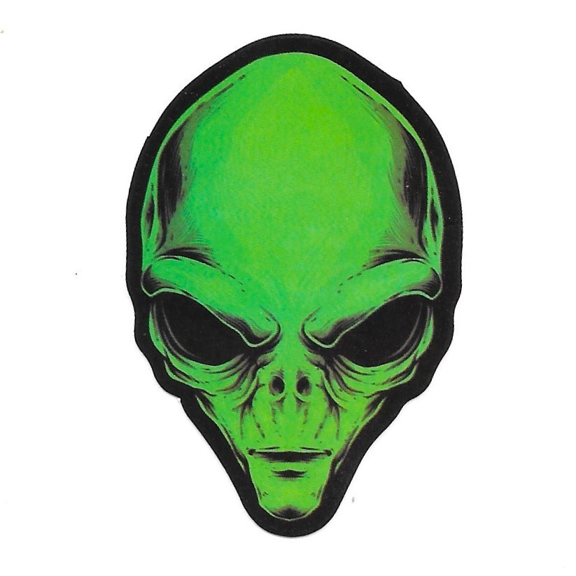 Green Alien Head Die Cut Vinyl Sticker Decal UFO Space Journal Scrapbook