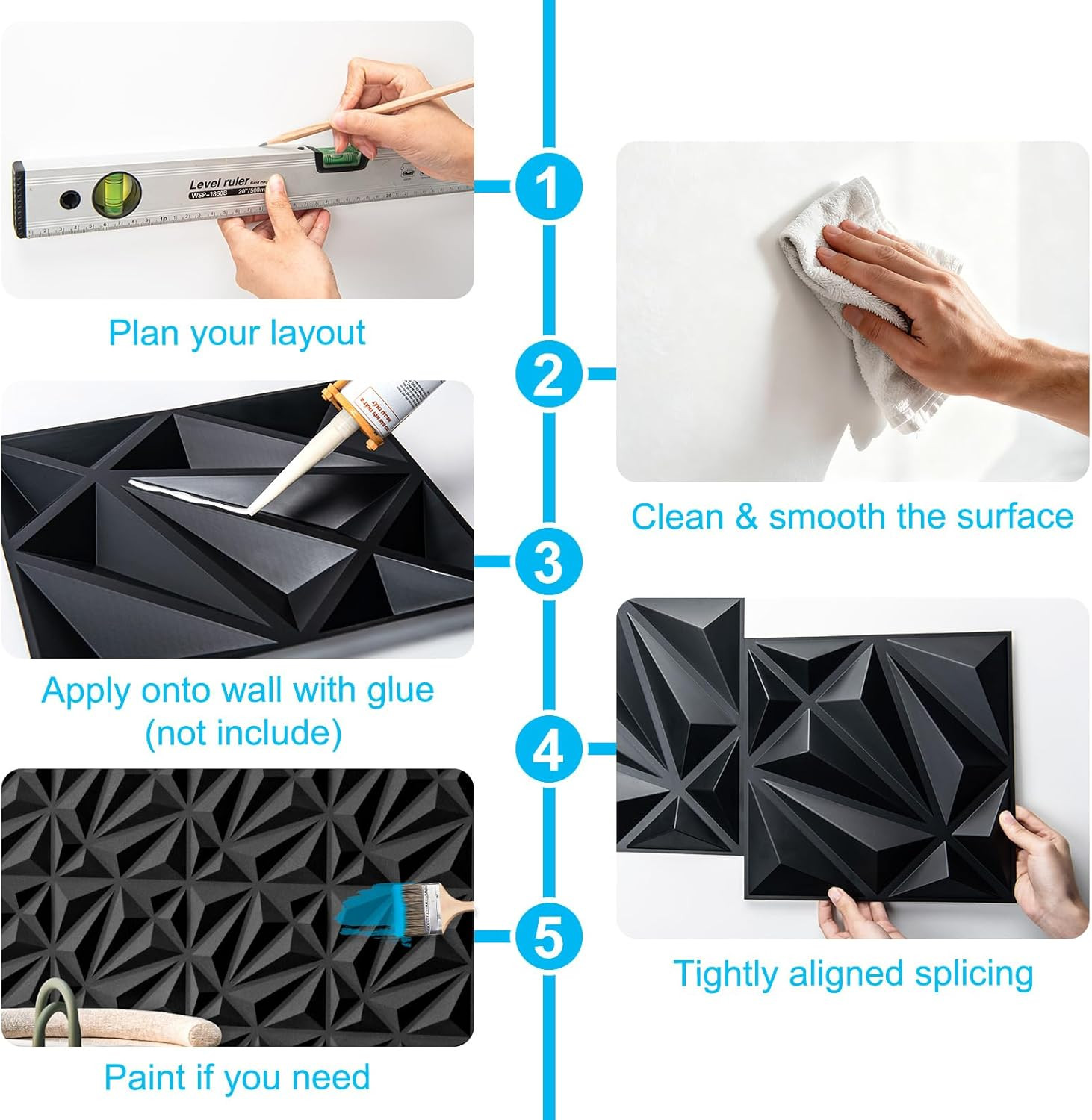 33-Pack 3D Wall Panel for Interior Wall Décor, Diamond Textured PVC Accent Wall