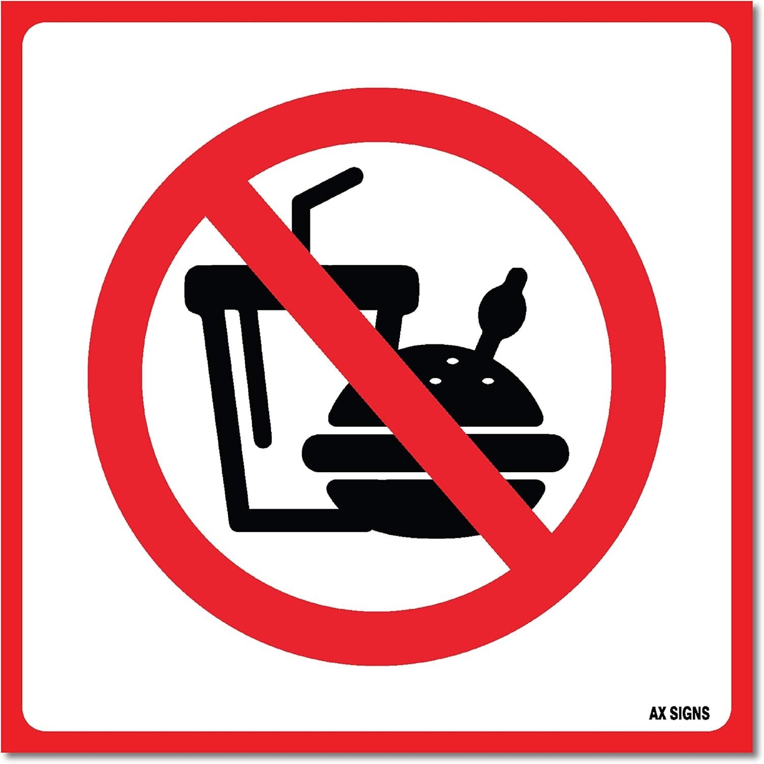 (4 Pack) No Food or Drinks Allowed Sticker 5.5 x 5.5 Inches