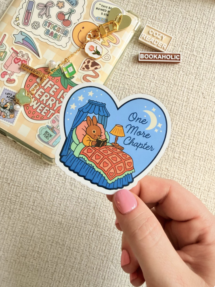 One More Chapter Heart Reading Sticker Cute Book Lover Bookish Aesthetic