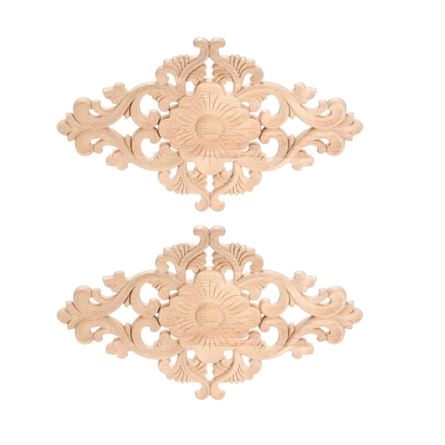 Wood Carved Appliques, 2Pcs Wooden Decorative Onlays, Unpainted Furniture Cen…