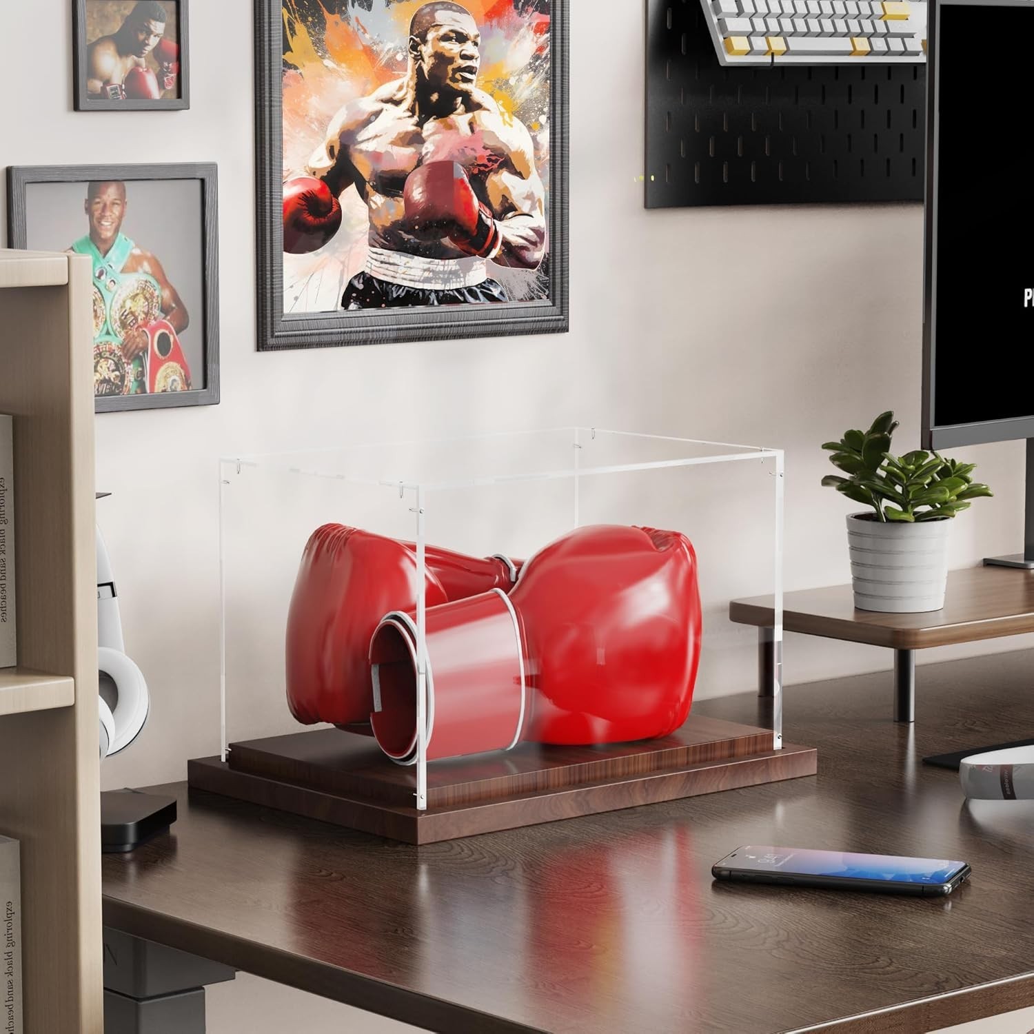 Acrylic Display Case for Boxing Gloves & Sports Memorabilia – Wood Base, Gift Id