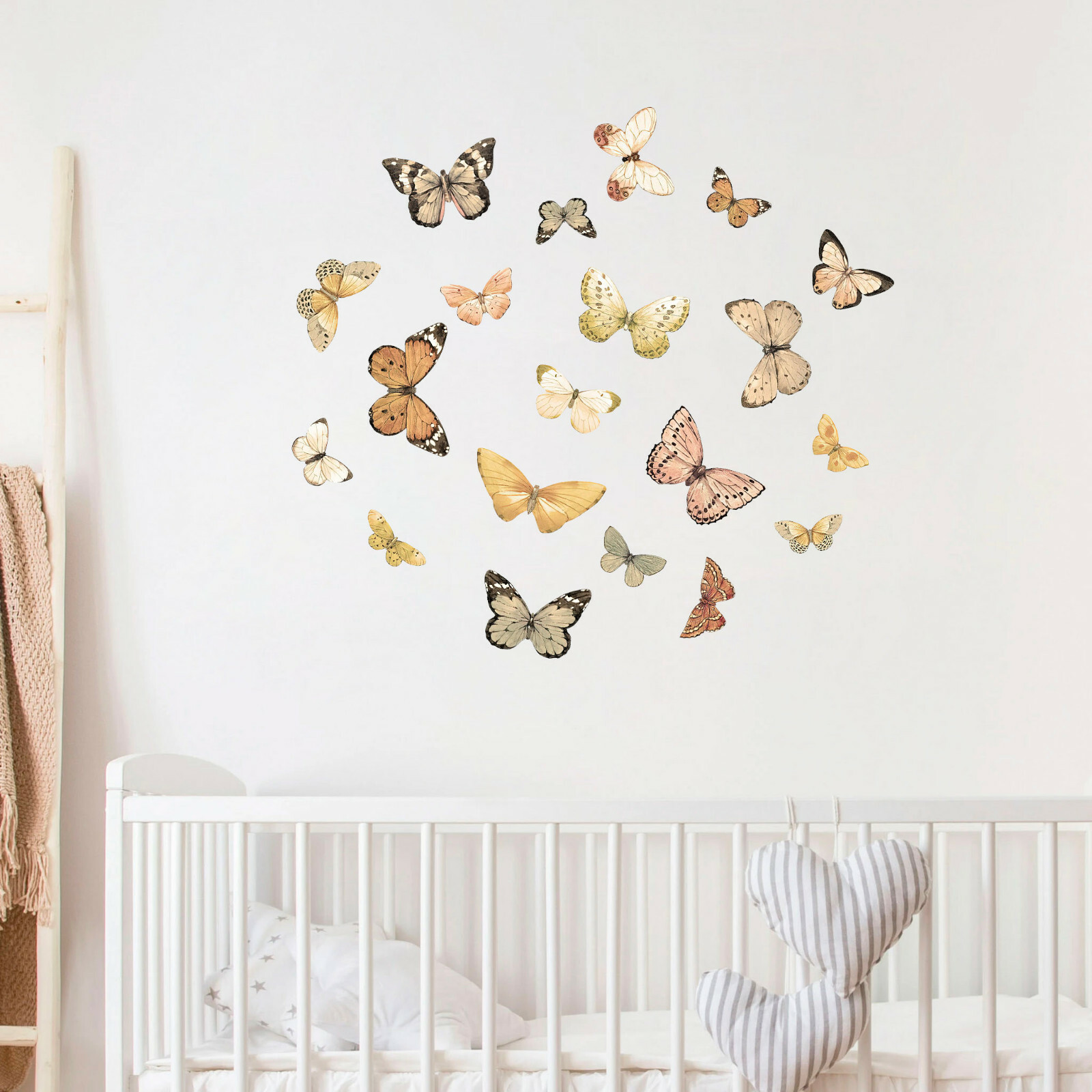 Watercolor Hand Paint Butterflies Wall Fabric Decal Set Sticker Baby Room Decor