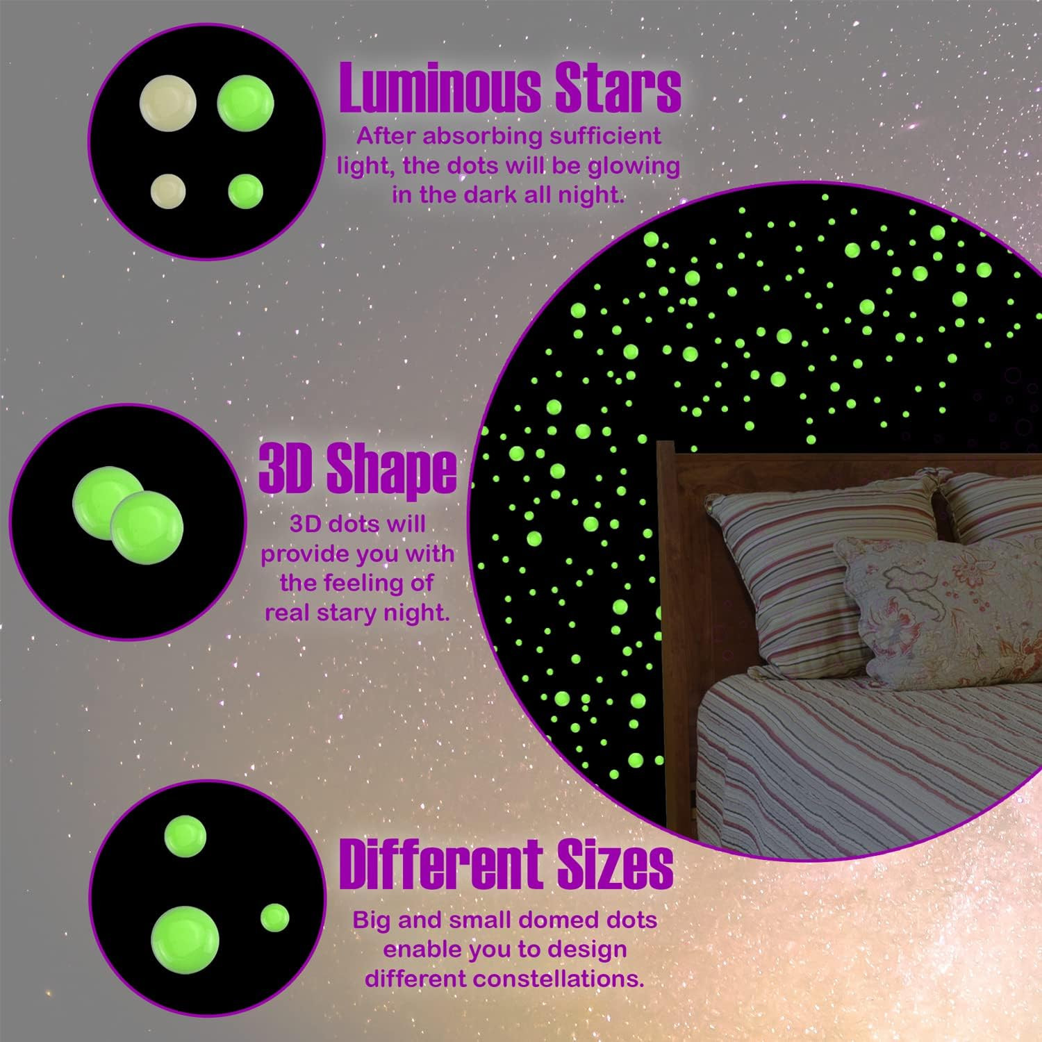 202 Pcs Domed Glow in the Dark Dots Stickers Luminous Wall Ceiling Stickers D…
