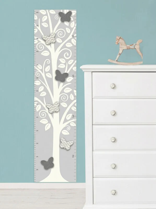 Brewster Silhouette Tree with 3D Butterflies Growth Chart Wall Decal