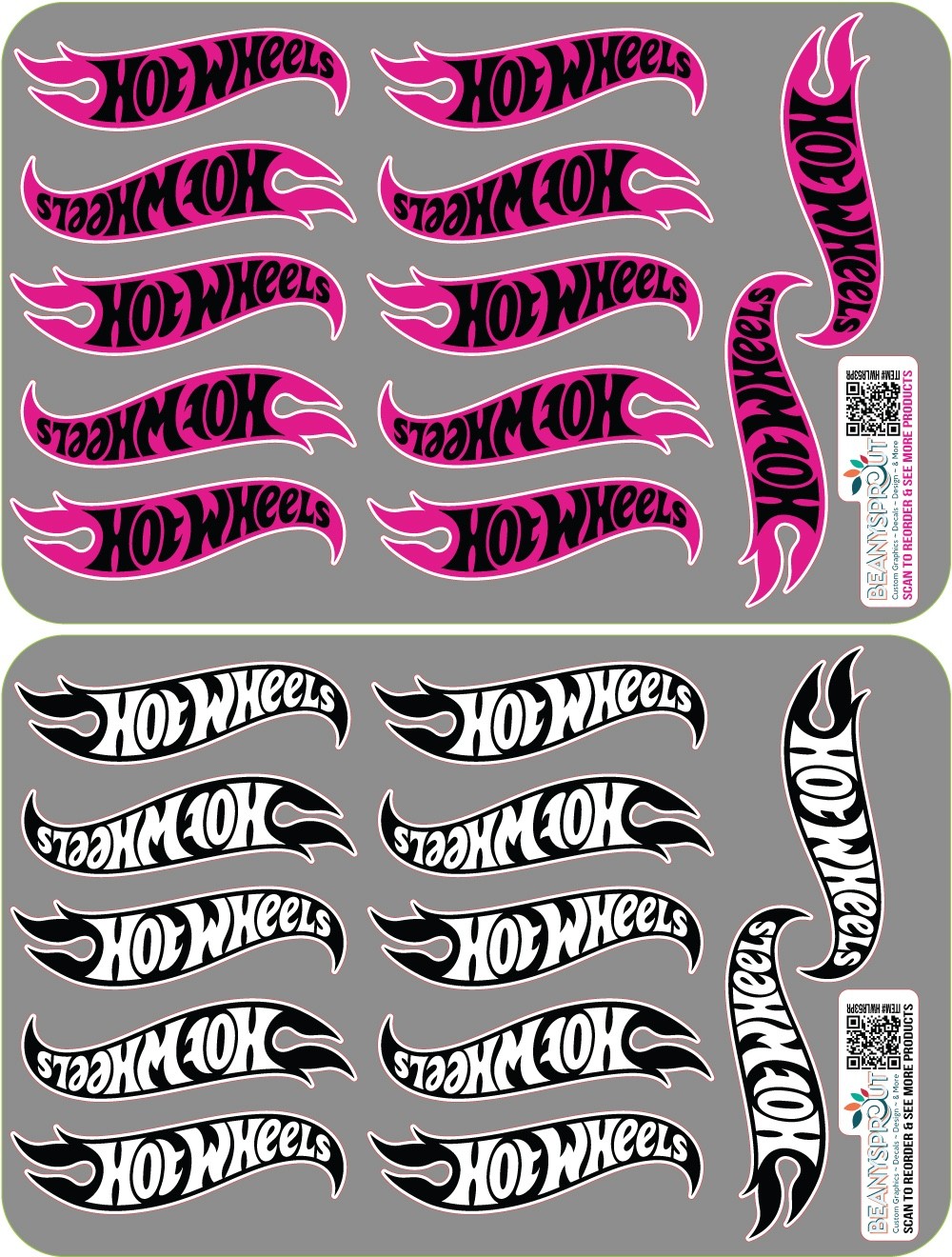 Hot wheels logos 3" sheet of 12 decal stickers barbie pink and monochromatic