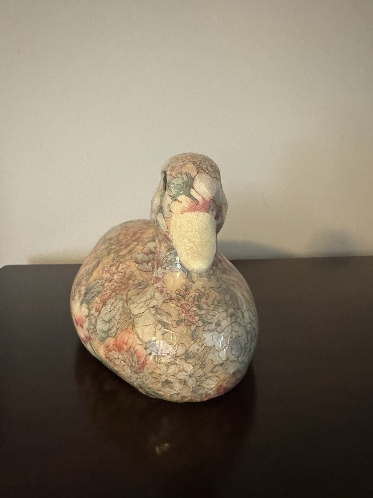Vintage Floral Decoupage Duck Decoy Figurine Country Cottagecore Home Decor