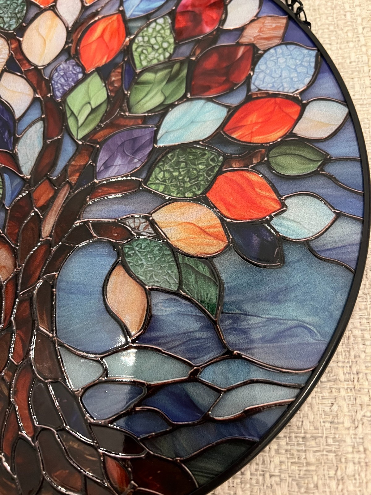 10 in. Stained Glass Sun Catcher, Blue Tree of Life Window Hanging
