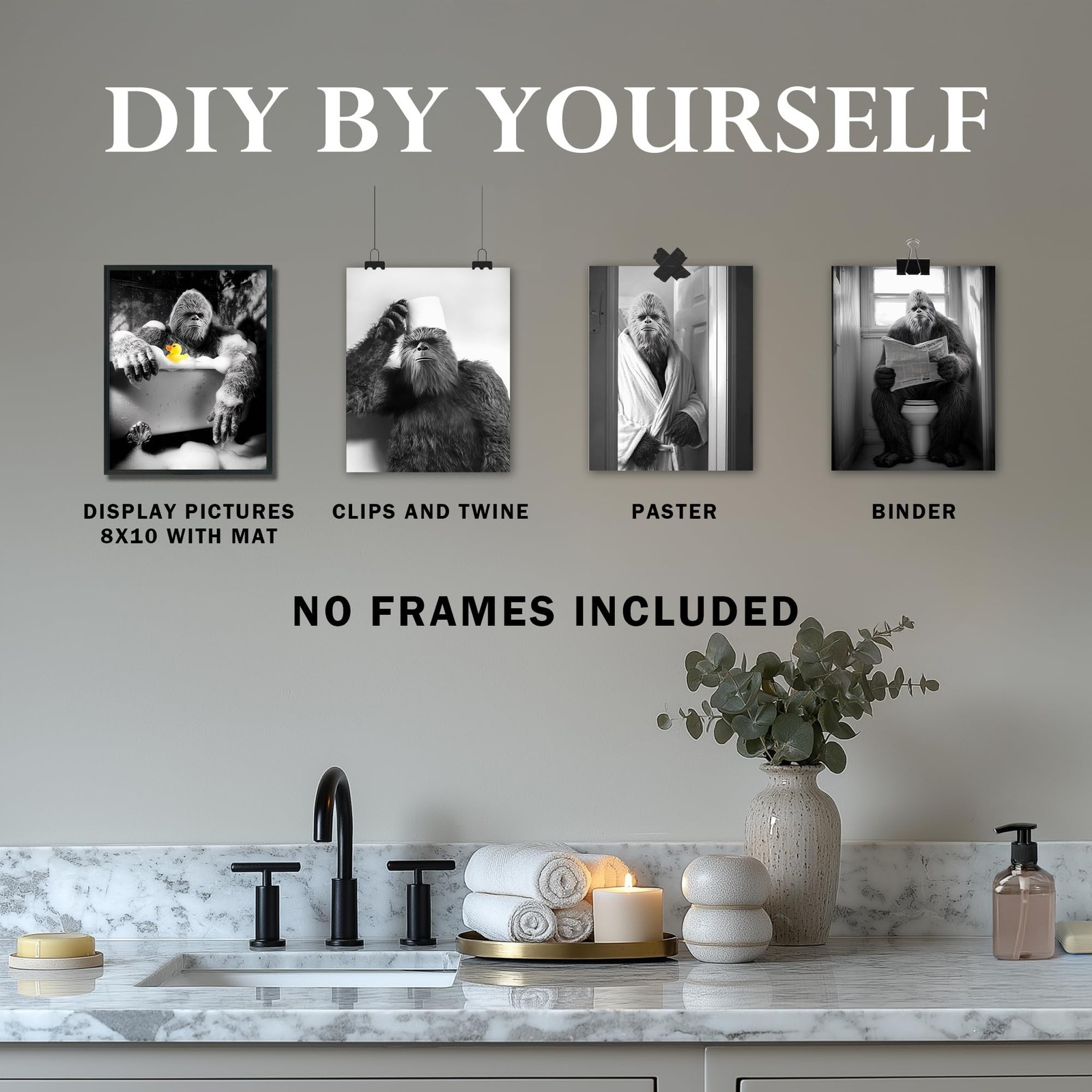 DEQSX Funny Bigfoot Bathroom Decor Wall Art Prints Set of 4, Farmhouse Animal…