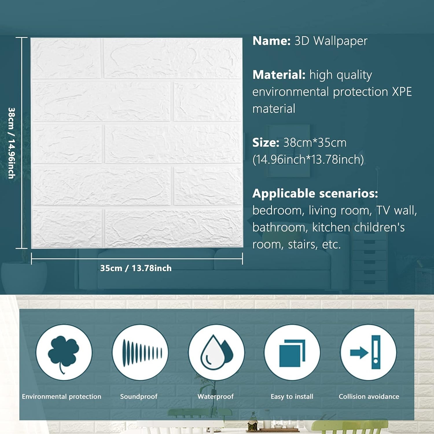 Modern 3D Foam Wall Panels – 20 PCS, 29 Sq Ft White Brick Design for DIY Decor