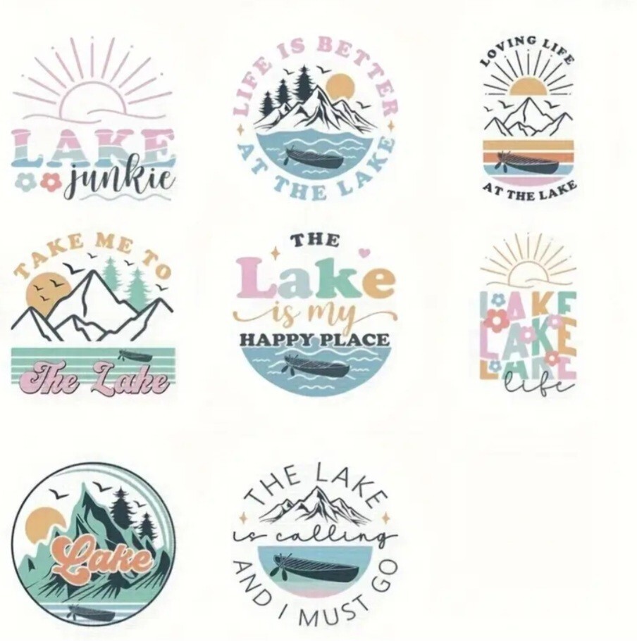 UV DTF Lake Life Is Better Transfer Sticker Set 8 Decals Appx 2 x 2 Inches